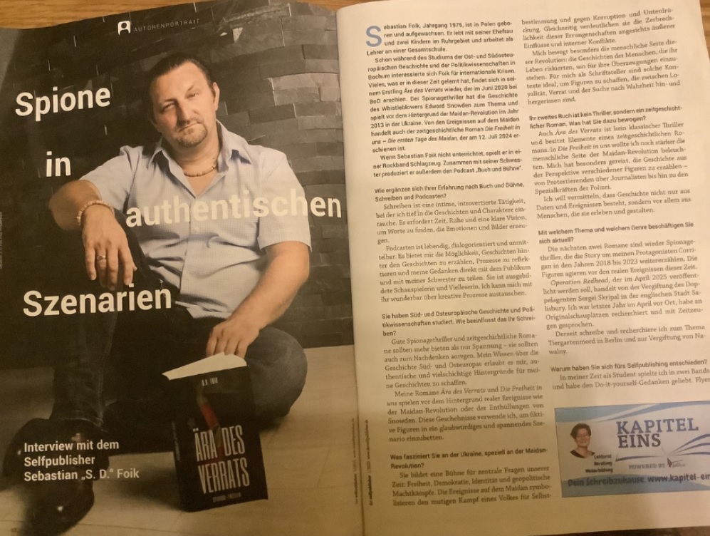 Doppelseite eines Autorenporträts mit dem Titel „Spione in authentischen Szenarien“